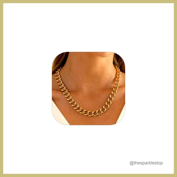 Jewelry - Chunky Gold Plated Stainless Steel Cuban Link Choker Necklace